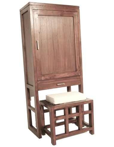 Armari Sabater de Fusta Massissa amb Tamboret i Coixí Estil Rústic Capacitat 7/8 Parells. Mides: 130x30x55 cm.