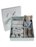 Caja de Regalo con Accesorios Bebé osito,babero,zapatos. Color azul