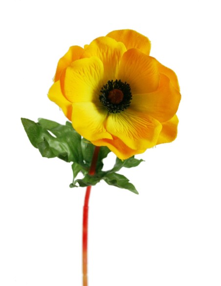 Flor anémona de color amarillo artificial con pétalos de tela decoración adorno hogar. Medidas: 40x8x8 cm.