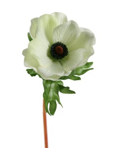 Flor anemona de color blanca artificial amb pètals de tela decoració adorn llar. Mesures: 40x8x8 cm.