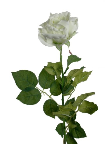 Fleur de rose artificielle blanche avec pétales en tissu et ornement de décoration à longue tige