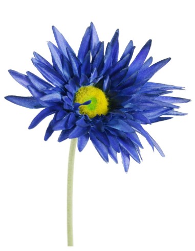 Fleur de gerbera bleue artificielle avec pétales en tissu et ornement de décoration à longue tige