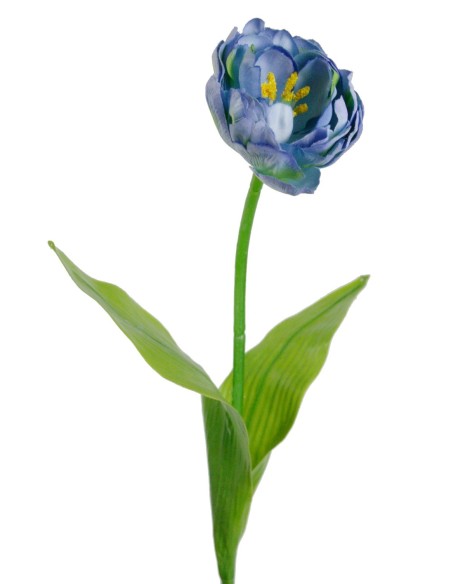 Flor tulipán artificial de color azul pétalos de tela decoración adorno hogar. Medidas: 46x6x6 cm.