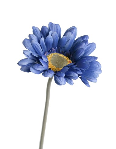 Fleur de gerbera bleue artificielle avec de grands pétales en tissu et un ornement de décoration à longue tige