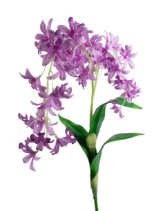 Flor orquídia artificial color lila amb pètals de tela decoració adorn llar. Mesures amb tija: 77 cm.