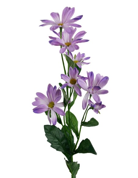 Flor ramillete margarita de color lila artificial con pétalos de tela decoración adorno hogar. Medidas: 65x8x8 cm.