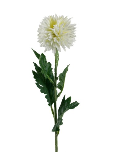 Fleur artificielle Chrysanthèmes de couleur blanche avec pétales en tissu et ornement de décoration à longue tige