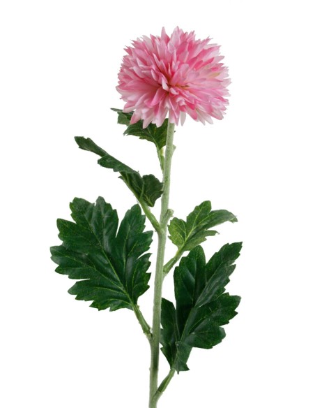 Flor artificial Crisantemos rosa con pétalos de tela y tallo largo decoración adorno hogar. Medidas: 60x6x6 cm.