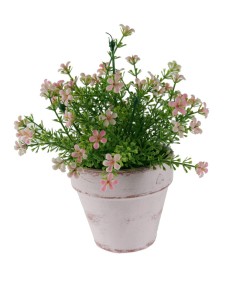 Flor artificial en test de ceràmica amb flors de color rosa decoració per a la llar, jardí, terrassa. Mides: 23x15 cm.