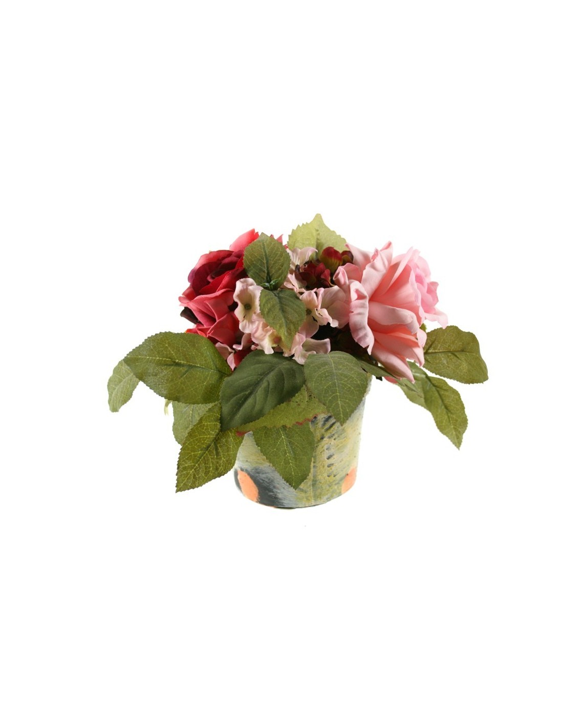 Flor artificial en maceta con rosas de color rosa y pétalos de tela decoración para el hogar