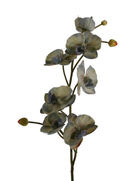 Flor orquídea artificial color gris con pétalos de tela decoración adorno hogar. Medidas: 70x10x10 cm.