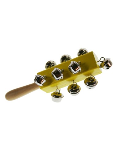 Sonall de campaneta de fusta color groc instrument musical acústic infantil joguina tradicional.