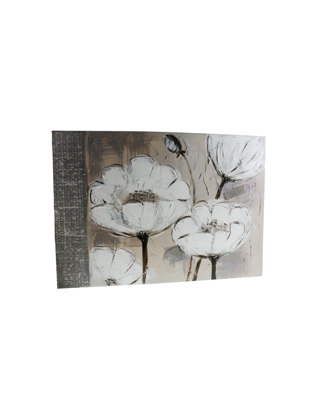Cuadro con flores pintado en tela al óleo en tonalidades grises