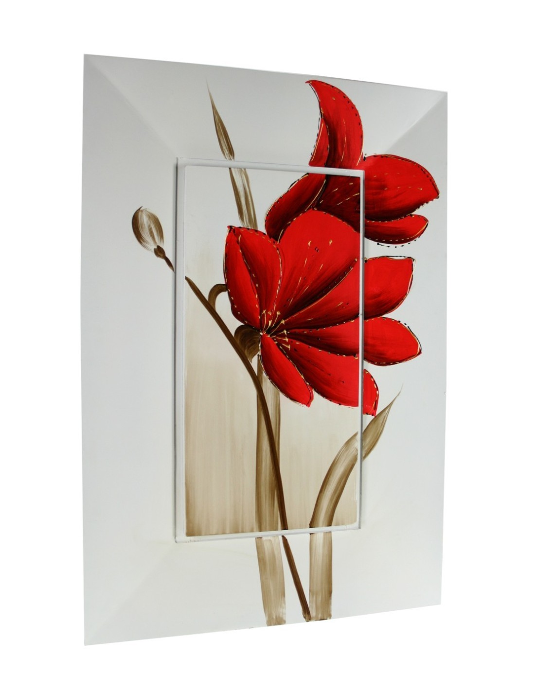 Quadre a l'oli pintat en base de fusta amb flor color vermell