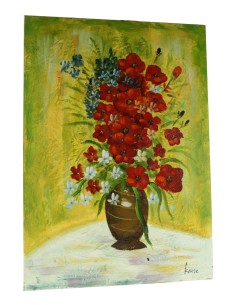 Tableau peint à l'huile avec motifs floraux