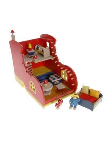 Maison de poupée en bois en forme de chaussure pour les plus petits, jeu de coordination.