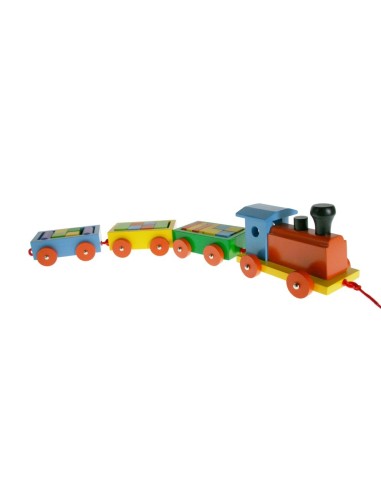 Tren de Fusta de Colors amb Vagons i Cubs per Apilar