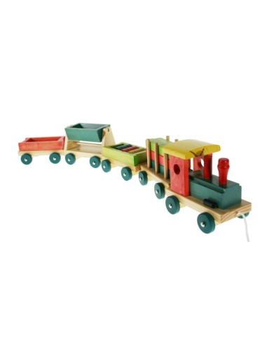 Tren de Fusta Emil amb Peces Mòbils per Encaixar, amb Vagons Extraïbles, Joc de Motricitat Fina.