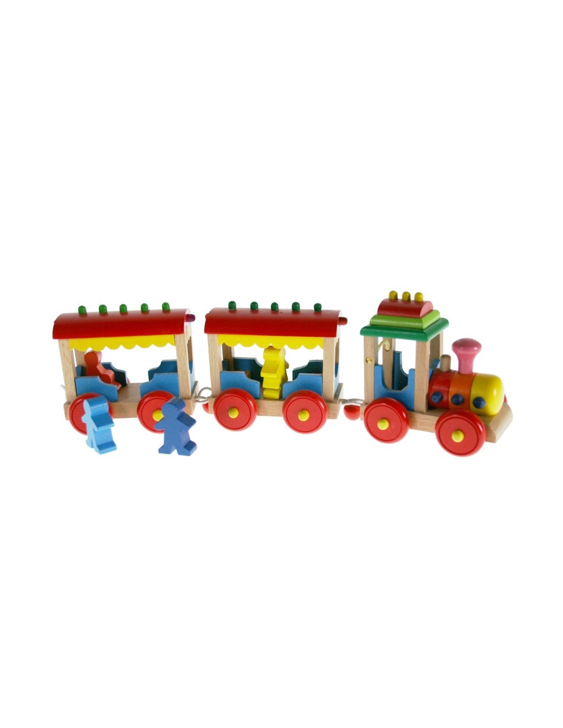 Tren de fusta massissa multicolor amb passatgers joguina tradicional