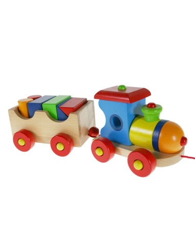 Train en bois avec chariot et pièces pour faire glisser le jeu traditionnel