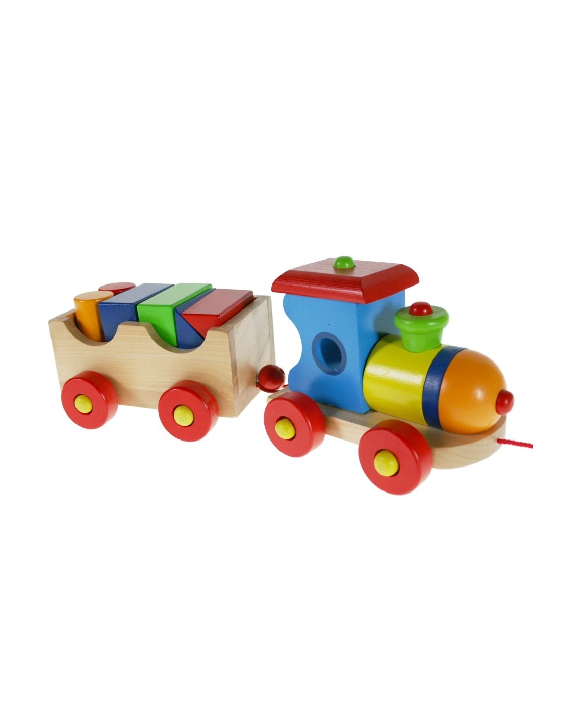 Tren de madera con vagón y piezas para arrastrar juego tradicional