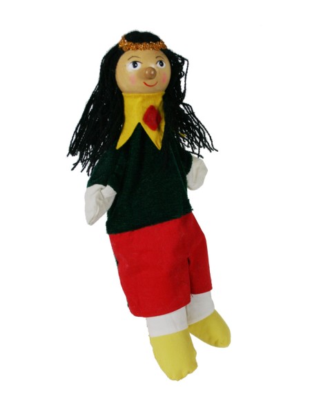 Titella de mà princesa amb cap de fusta joguina clàssica i tradicional per a nens nenes. Mides: 30x20 cm.