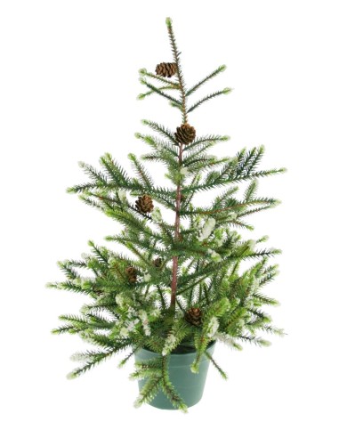 Abeto de Navidad pequeño  en maceta con piñas Árbol artificial decoración navideña para hogar.