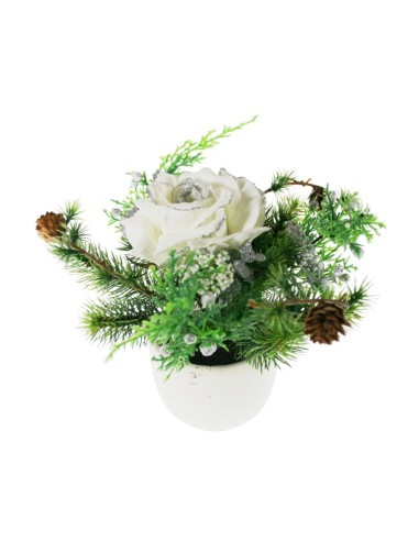 Rose pailletée artificielle en pot pour la décoration de Noël Ornement de Noël de style nordique pour la maison