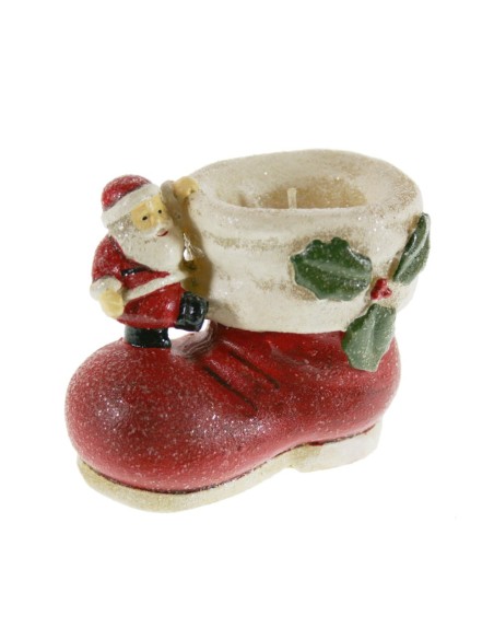Vela de Navidad con forma de zapato Papa Noel para decorar centro mesa decoración navideña hogar. Medidas: 7x9x6 cm.