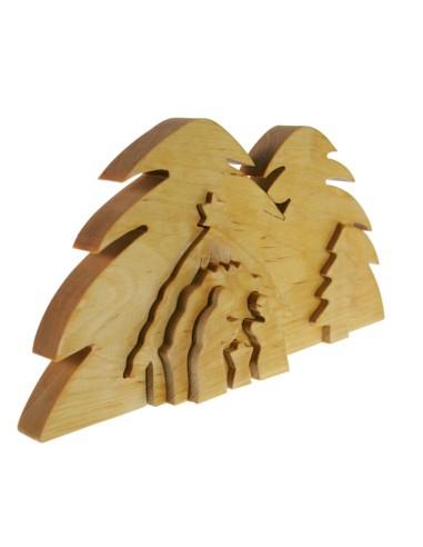 Belén tallado en 3D elaborado en madera natural decoración navideña de estilo nórdico