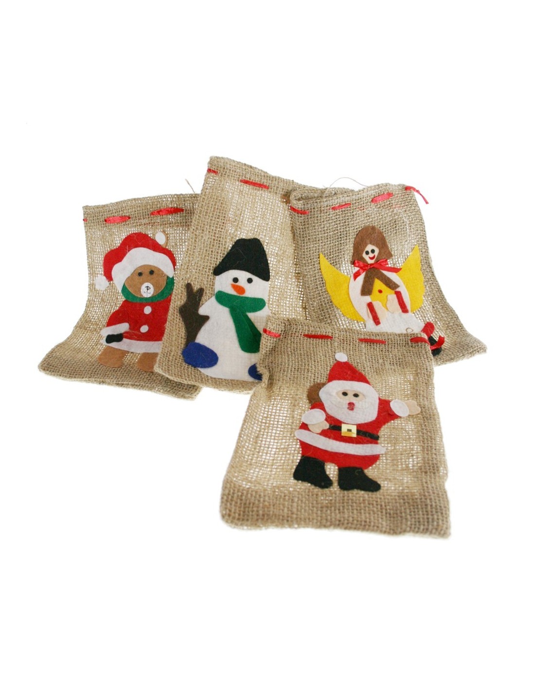 Bolsa pequeña de regalo de tela de yute con adorno navideño bolsitas de Navidad para regalo