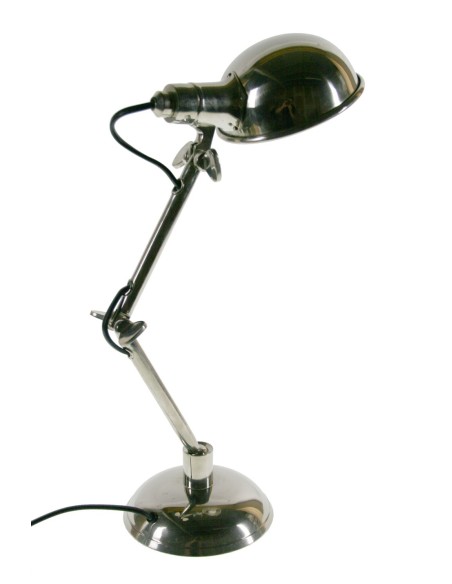 Lámpara de escritorio de metal cromado estilo clásico para estudio o trabajo decoración hogar y oficina. Medidas: 42x14x12 cm.