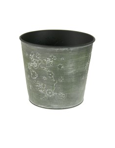 Juego de tres cubos vintage para decoración de flores en hojalata con dibujo relieve decoración hogar 2