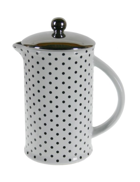 Cafetera americana clásica de cerámica para servir el café con dibujo a topos utensilio de mesa. Medidas: 20x10x15 cm.