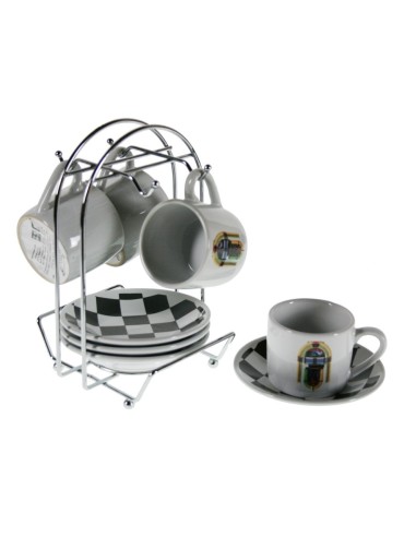 Ensemble de quatre tasses et assiette avec support ustensiles de cuisine de style rétro américain et table idéal pour les cadeau