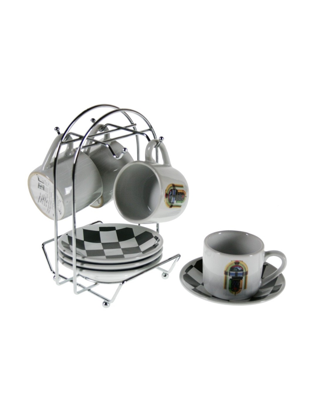 Señal Celda de poder Restringir Juego Tazas café retro con soporte americano estilo servicio de mesa