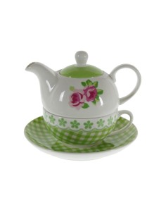 Ensemble de thés individuels pour une personne en céramique verte avec une fleur romantique de style vintage