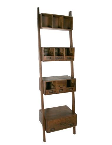 Bibliothèque échelle en bois d'acacia avec tiroirs et étagères décoratives