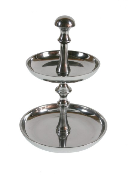 Plato pequeño de aluminio para presentación de dos pisos estilo nórdico vintage servicio de mesa. Medidas: 24xØ 17 cm.