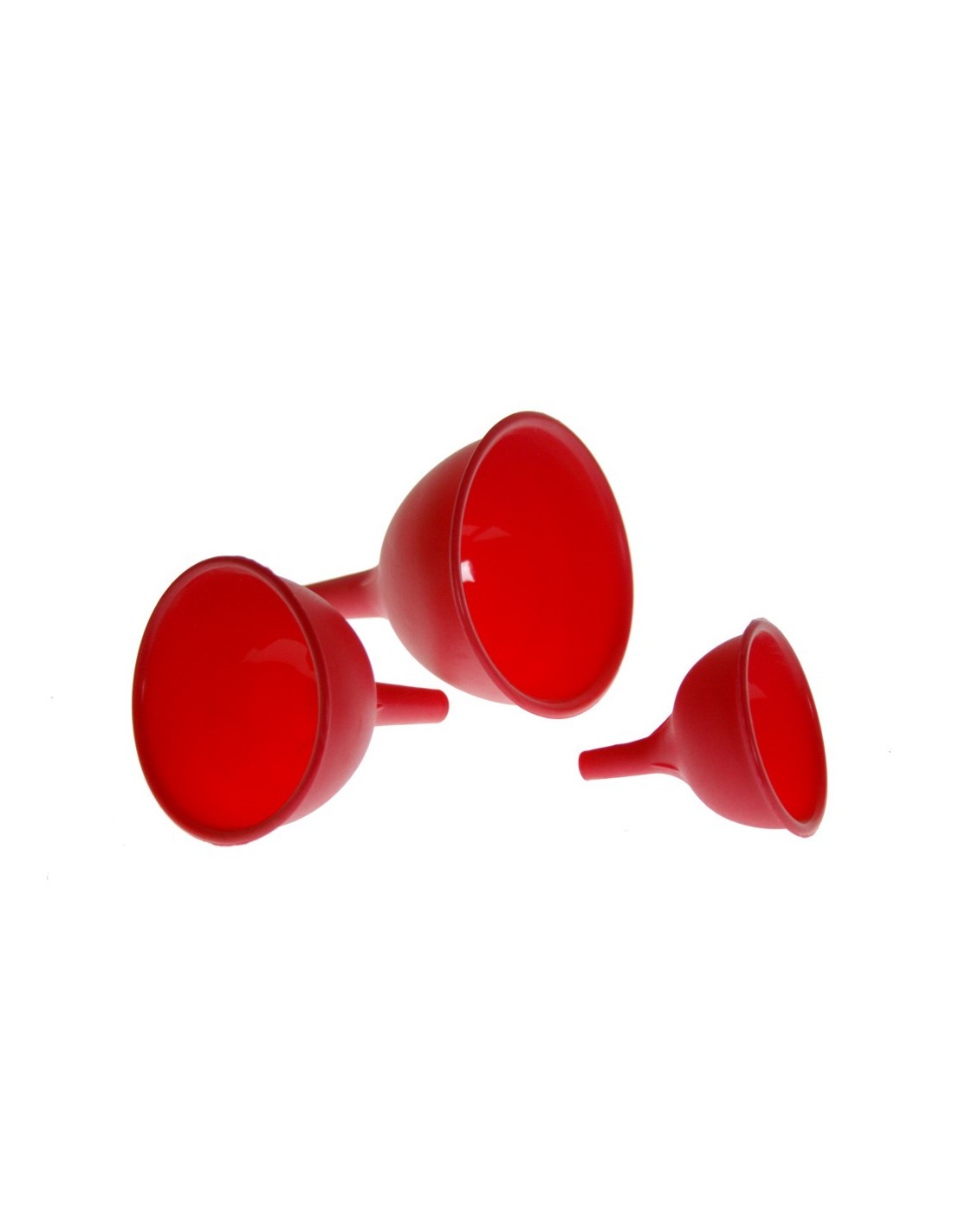 Juego de tres embudos de diferentes tamaños de silicona, de color rojo para cocina casera menaje utensilio de cocina