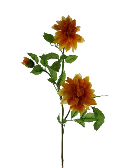 Flor dalia artificial de color amarilla con pétalos de tela y tallo largo decoración adorno hogar. Medidas: 90x30x15 cm.