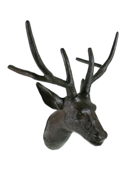 Figura cabeza de ciervo de hierro para pared. Medidas: 40x40x23 cm.