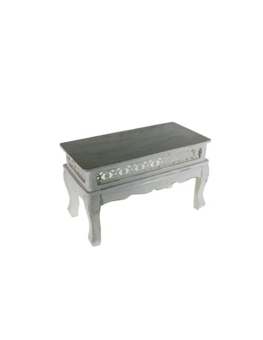 Table d'appoint vintage en bois blanc vieilli.