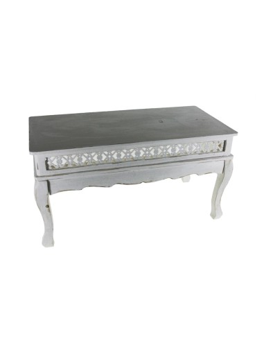 Table d'appoint vintage en bois blanc vieilli.