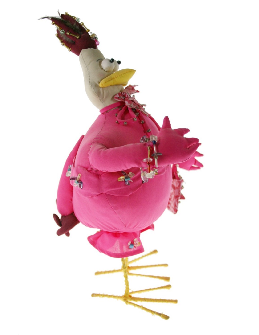 Muñeco de trapo forma de gallina de color rosa