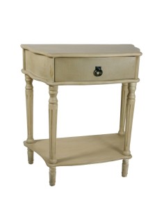 Table de chevet ou table d'appoint blanche patinée de style vintage avec tiroir.
