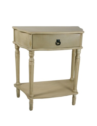Table de chevet ou table d'appoint blanche patinée de style vintage avec tiroir.