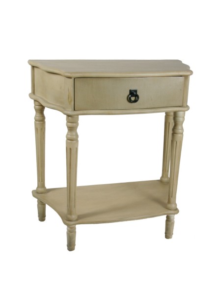 Mesita de noche o mueble auxiliar con cajón color blanco patinado. Medidas: 80x74x40 cm.