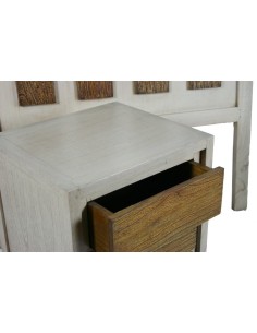 Ensemble tête de lit et table de chevet 90 cm en bois massif vieilli. 2