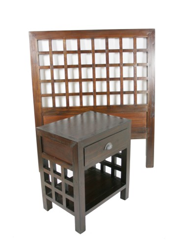 Ensemble tête de lit et table de chevet orientale en acajou, style rustique, chambre à coucher, lit de 90 cm